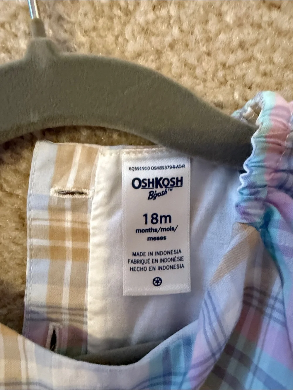 18M Dress OshKosh B'gosh Pastel Plaid Ruffle-Sleeve Dress like new